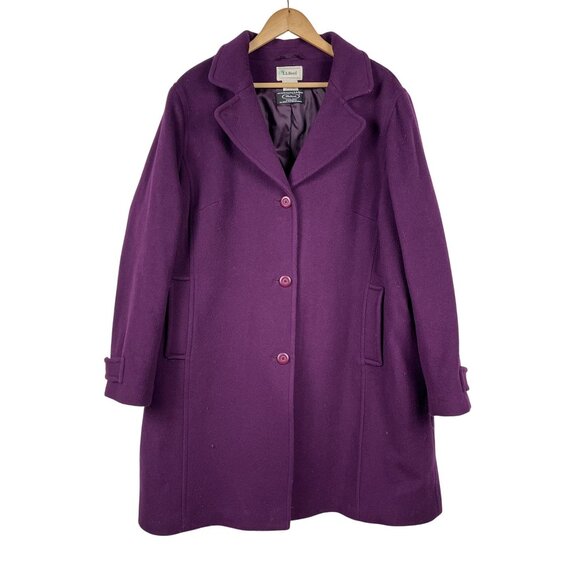 L.L. Bean Womens 100% Lambs Wool Purple Thinsulate Peacoat Sz 2X - Picture 1 of 9